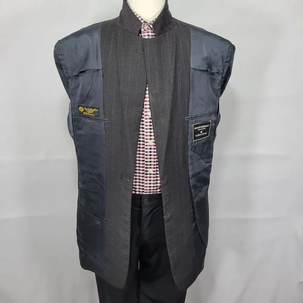 Hickey Freeman Men's Sport Coat Blazer Two Button CH BLK Striped Loro‎ Piana 42L